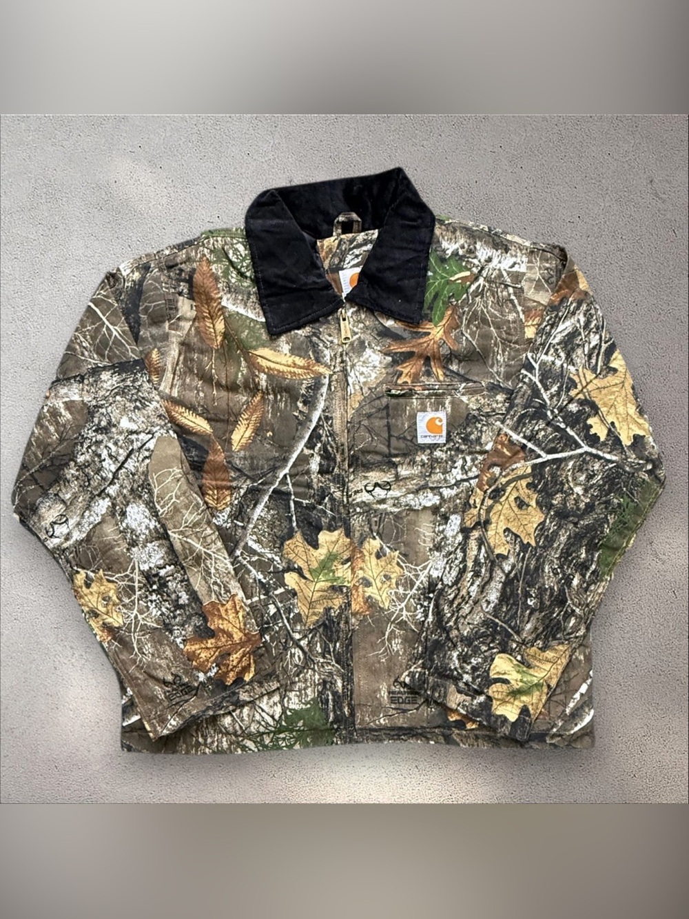 Reworked vintage Carhartt Realtree Camo Jacket with Black Corduroy Collar